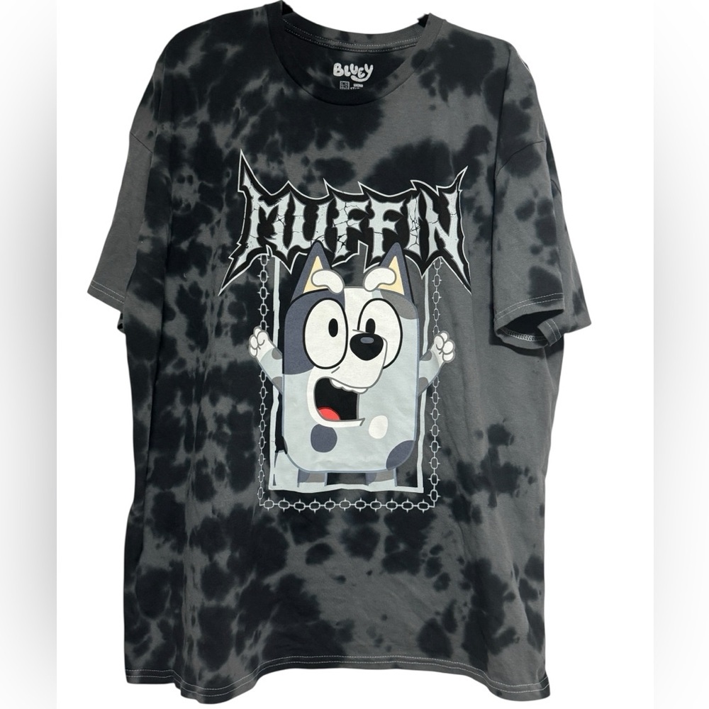 Bluey Muffin Metal  Gray/Black Tie-Dye T-Shirt Heavy Metal Style Size XL